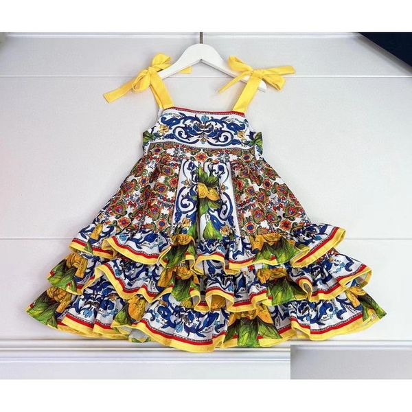 Em estoque vestidos da menina de flor verão rendas vestido princesa crianças vestido floral para meninas roupas crianças festa aniversário entrega gota nós dhoj5