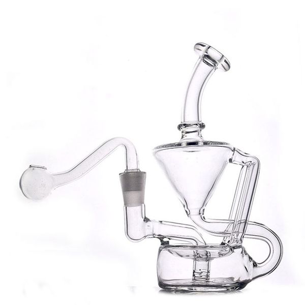 1 pz Bong con bruciatore a olio in vetro femminile Doppio riciclatore Dab Rig Becher spesso Bong Fumatori Narghilè 10 mm Giunto con ciotola per tabacco e tubi per bruciatore a olio in vetro maschio