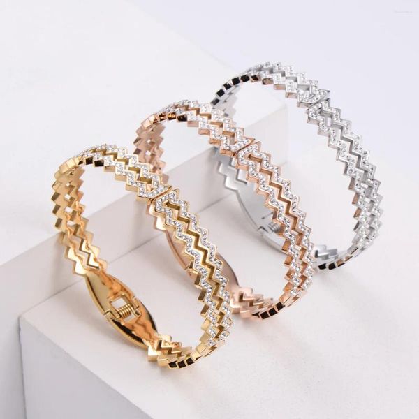 Braggle Ciondoli a doppio strato Braccialetti d'onda con zirconia cubica Simple in acciaio inossidabile Friendship Gioielli per donne Regali da uomo