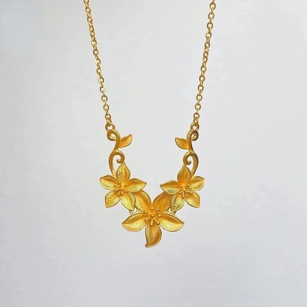 Ciondolo collana di fiori color oro di lusso 24 carati per donna 999 oro sabbia O link collare catena gioielli regali non sbiadiscono 240119