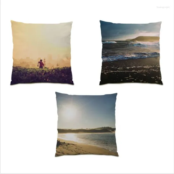 Almofada paisagem capa sala de estar decoração senic lance capas mar sol crepúsculo 45x45 presente natural cama e0790