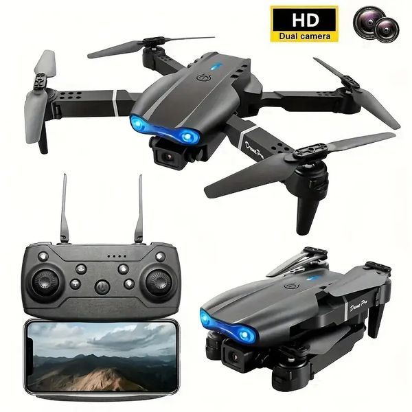 E99 Pro Drone com câmera HD, WiFi FPV HD duplo dobrável RC Quadcopter Altitude Keeper, brinquedo de controle remoto presente para iniciantes drone barato interno e externo
