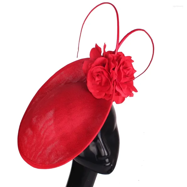 Berretti Kenducky Grandi fascinatori per capelli per cappelli da cocktail da ballo Donne eleganti Fedora Splendida signora Fantasia Bel fiore di rosa Copricapo