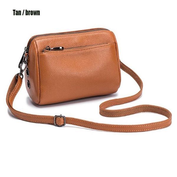 Mode Leder -Umhängetaschen Frauen vielseitiger Casual Cross Body Weichkissenklappen 21 cm kleine Größen Doppel Reißverschluss Taschen Super Lar3205