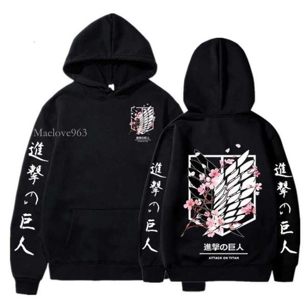 Felpe con cappuccio grafiche anime giapponesi da uomo Attack on Titan Felpa con stampa pullover Haruku Abbigliamento unisex maschile