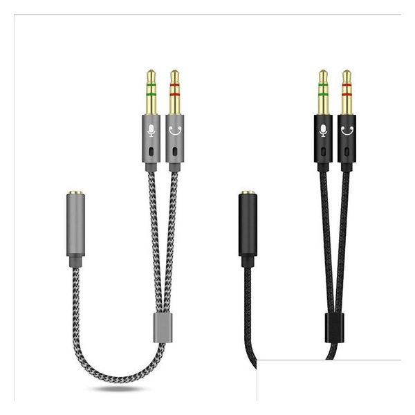 Audiokabel-Anschlüsse 2 in 1 Aux O Splitter S 3,5 mm Klinke Stereo-Buchse auf Stecker Headset-Mikrofon Y-Adapter Drop Delivery Electronics DH71V