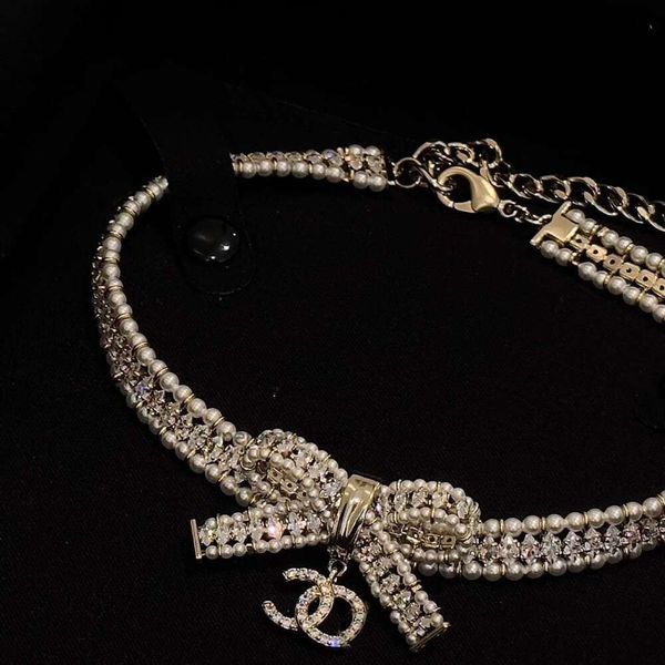 Designer Juwelen Channell 23 Neues Halsketten -Pferd Auge Volldiamant Bogen Perlenhindhette hohe Luxuskragenkette