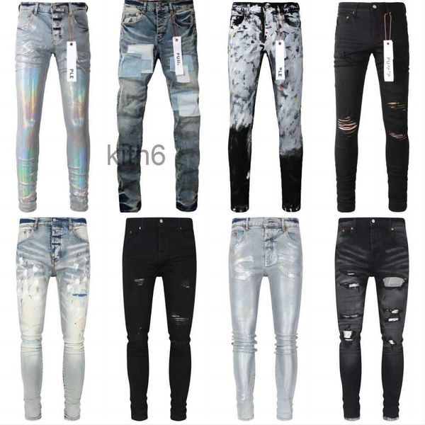 Jeans da uomo Designer uomo Pantaloni slim dritti slim da motociclista strappati skinny viola Stack Ksubi Fashion Trend Brand Vintage Ab SDSW