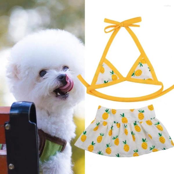 Vestuário para cães 1 conjunto vestido de banho respirável saia clara impressão elegante sexy estilingue festa biquíni praia