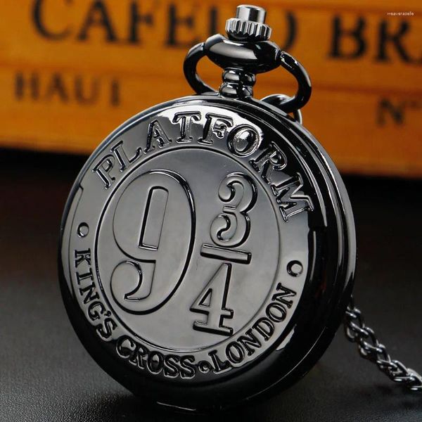 Relógios de bolso preto/prata/ouro/bronze, relógio clássico de quartzo com tema de filme, corrente unissex de bolso