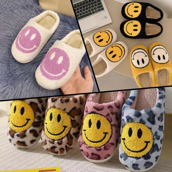 2024 Donne Sorriso Pantofole Invernali Morbido Peluche Pelliccia Sintetica Scarpe Da Donna Soffici Pelosi Piatto Casa Coperta Coppia Cotone smiley grande formato