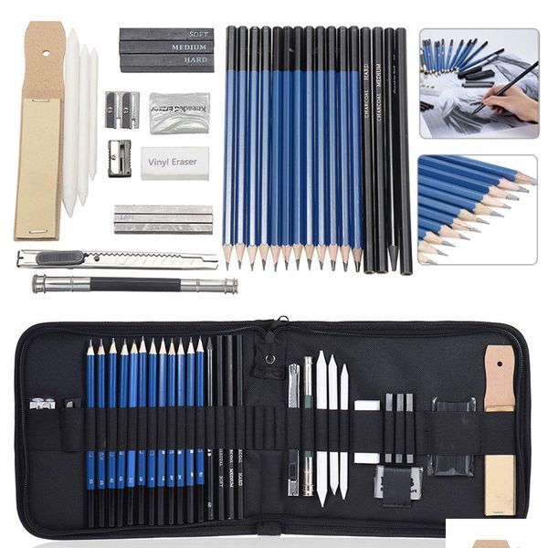 Lápis Atacado Ding Pintura Sketch Kit Set com Lápis Borrachas Apontador para Artista Iniciante Estudante Papelaria Esboço Suppli Dhglp