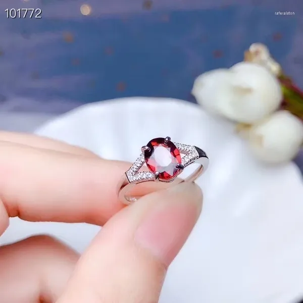 Küme Yüzükleri Koezi Takı 1CT Günlük Aşınma İçin Doğal Garnet Yüzüğü 6mm 8mm Şarap Kırmızı Gümüş Moda 925