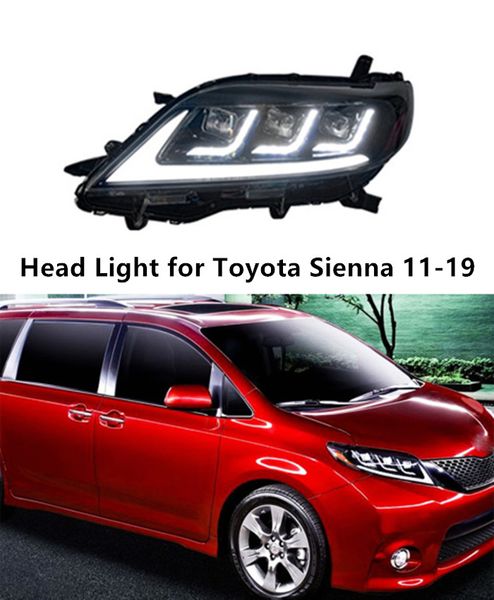 Светодиодный дневной ходовой указатель поворота для Toyota Sienna, автомобильная фара 2011-2019, линза проектора дальнего света