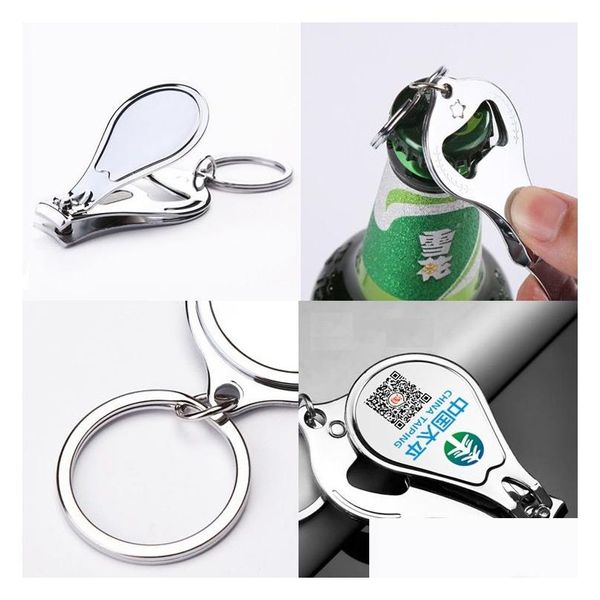 Apriscatole Funzione Mti Logo personalizzato 3 in 1 Tagliaunghie Apribottiglie Portachiavi Pubblicità Regalo creativo Acciaio inossidabile Lxj069 Drop De Dha0D