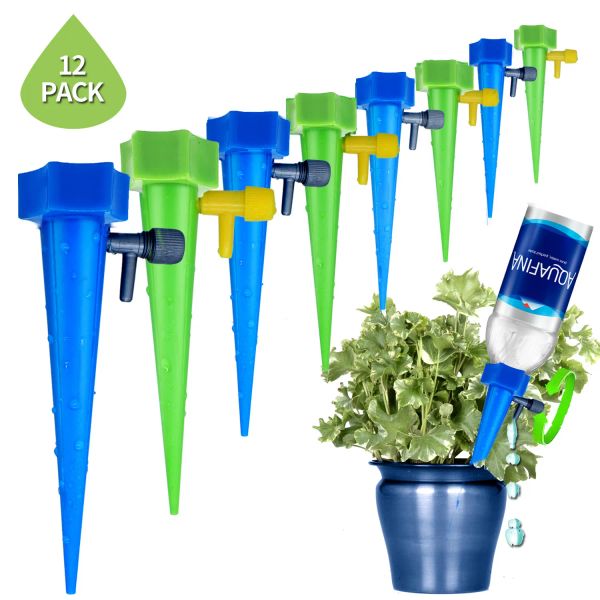 Dispositivos de rega automática para irrigação de plantas, picos de rega de plantas de férias, sistema automático de estacas de água para irrigação por gotejamento (pacote com 12) LL