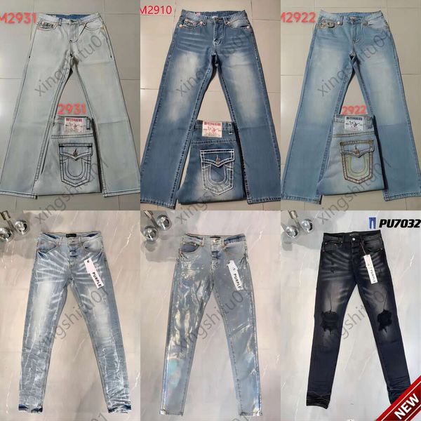 24ss Herren True Jeans Man Purple Jean ksubi Jeans Designer Black Skinny Sticker Light Wash Ripped Motorcycle Rock Revival Joggers True Religions Herren Denim Jeans