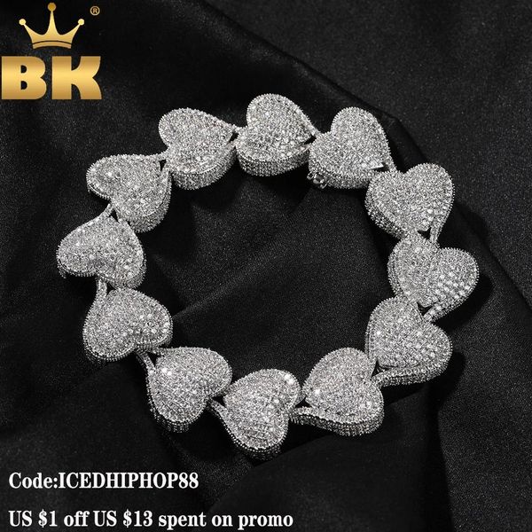 Bracciali THE BLING KING Bracciale a cuore pesante Micro pavé di zirconi cubici Link Miglior regalo per gioielli hiphop da donna