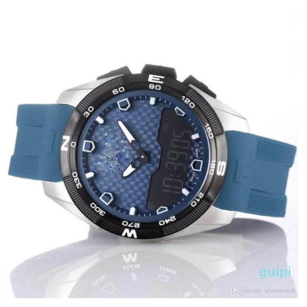 Wirist Uhr T-Touch Expert Solar T091 Blaues Zifferblatt Chronograph Quarz Blaues Kautschukarmband Faltschließe Herrenuhr Armbanduhren Herren325l