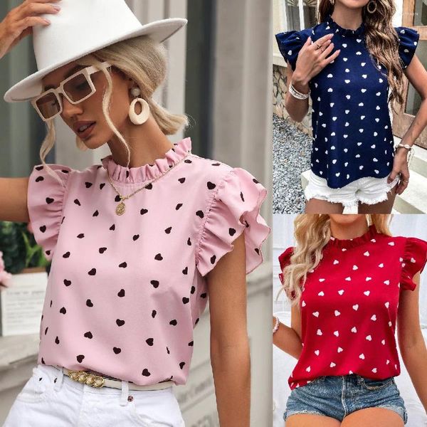 Blusas femininas moda plissado camisa rosa blusa feminina verão sem mangas o pescoço bolinhas impressão topos elegante escritório senhoras camisas topo