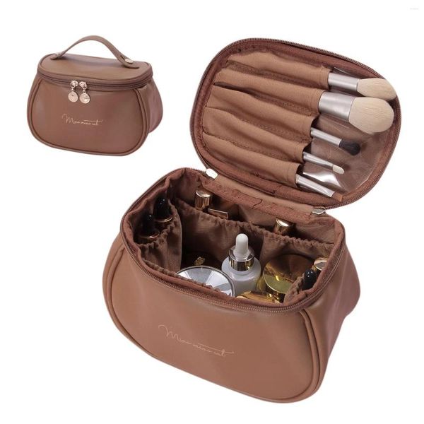 Borse per cosmetici Borsa per trucco impermeabile in pelle PU con ampio organizzatore a scomparti multipli per i viaggi delle donne