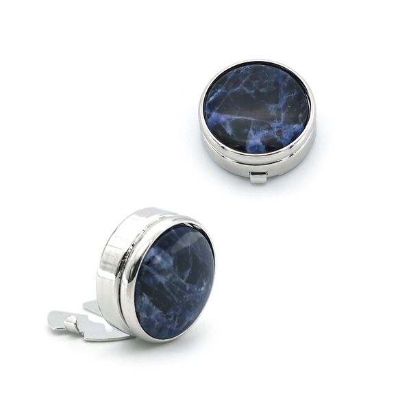 Мужские круглые мистические синие запонки из натурального камня с простой пряжкой из драгоценного камня в деловом стиле