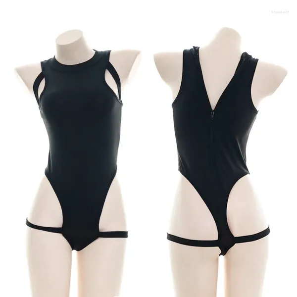 Costumi da bagno da donna Anime Cosplay Studente Nero Cinghie incrociate Costume da bagno Costume uniforme Costume intero Abbigliamento sportivo Sukumizu Festa in piscina