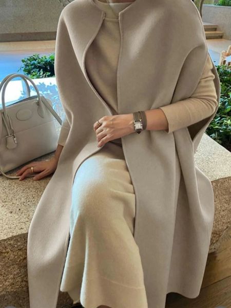 2024 толстое теплое пальто в японском стиле с круглым вырезом и скрытой грудью, новый однотонный простой комплект шали для осенне-зимней женской одежды 240123