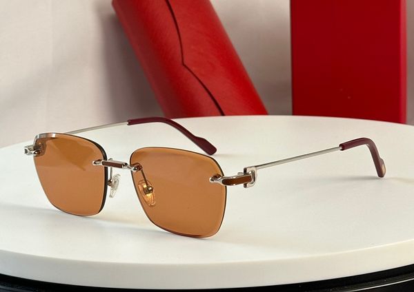 Óculos de sol quadrados sem aro, lentes douradas/laranja, masculino e feminino, óculos sonnenbrille, óculos de sol uv400 com caixa