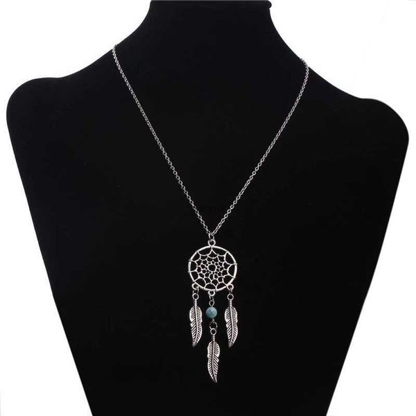 Anhänger Halsketten Neue Mode Traumfänger Anhänger Halskette Feder Blaue Perlen Böhmen Frauen Kette Halskette Collares Schmuck Großhandel Party Geschenk