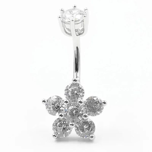 Gioielli in argento sterling 925 con anello per ombelico fiore CZ piercing all'ombelico gioielli penetranti con bilanciere per le donne