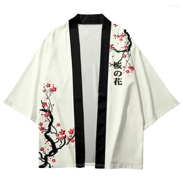 Ethnische Kleidung Mode Männer Frauen Beige Druck Kimonos Japanische Kleidung Strickjacke Cosplay Herren Yukata Weibliche Sommer Casual Strand Shirts