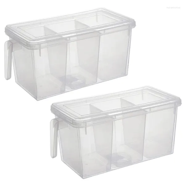 Vorratsflaschen 2 Stück Kunststoffbehälter Quadratischer Griff Lebensmittelbox mit Deckel geeignet für Kühlschrankschrank Tischplatte