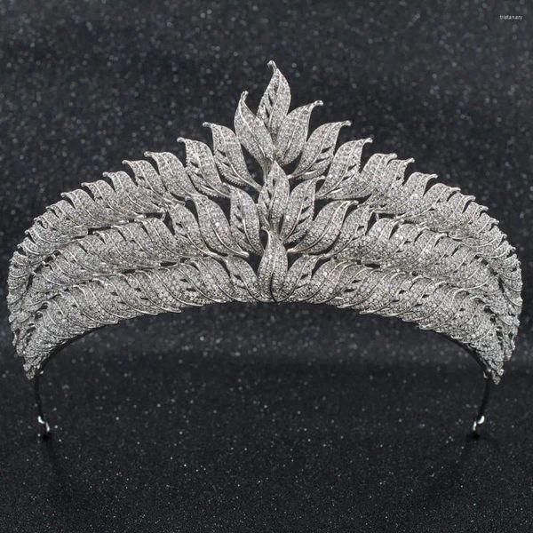 Haarspangen, große Zirkonia, Hochzeit, Brautblätter, Tiara, Krone, Damen, Mädchen, Abschlussball, Schmuck, Accessoires mit echter Platinierung