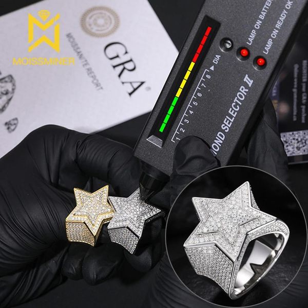 Anéis estrela anéis de moissanite para mulheres anéis gelados s925 prata anel de casamento joias de dedo homens passam diamantes testador frete grátis