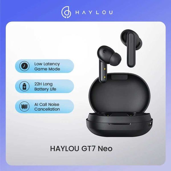 Fones de ouvido de telefone celular HAYLOU GT7 Neo TWS Fones de ouvido sem fio Bluetooth5.2 Smart Touch Control Fone de ouvido 22H Vida útil da bateria 65ms Modo de jogo Fone de ouvido para telefone J240123