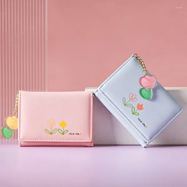Sacos de armazenamento 1 pc bolsos múltiplos slots de cartão saco de embreagem tulipa estampas padrão clipe mulheres carteira titular bolsa de moeda curta