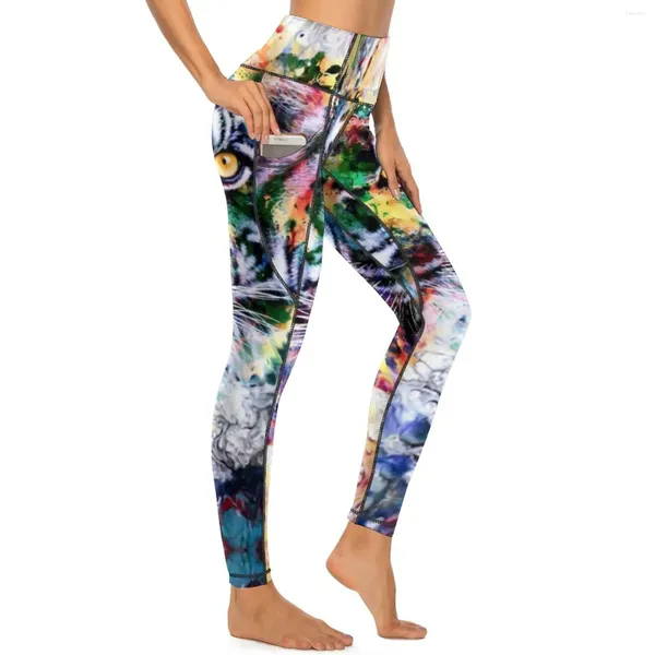 Leggings da donna Tigre Colorata Sexy Stampa Animale Astratta Push Up Pantaloni da Yoga Leggins Elastici Kawaii Design Femminile Fitness Corsa