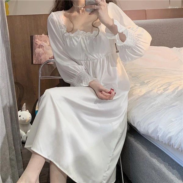 Mulheres sleepwear vintage estilo francês tribunal vestido sexy mulheres colarinho quadrado pijama branco princesa homewear vestido de dormir loungewear