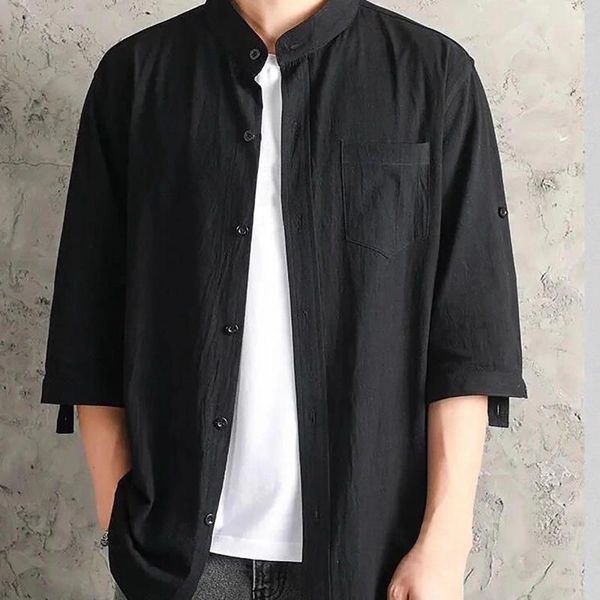 Camicie casual da uomo Uomo Nero Solido Vintage 2024 Uomo Harajuku Camicia a maniche lunghe oversize bianca Camicette streetwear Y2k Cardigan con bottoni