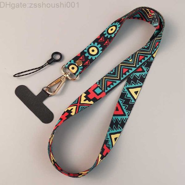 2023 Aus Schlüsselanhänger Telefon Universal Clip Antilost Retro Muster Riemen Umhängetasche Langer hängender Hals Mobile Lanyard Auto Schlüsselanhänger Geschenk Hebeseil JN22