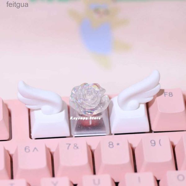 Teclados teclados teclados alados para teclado mecânico keycaps individualizados tridimensionais artesão desenho animado branco kawaii keycap yq240123