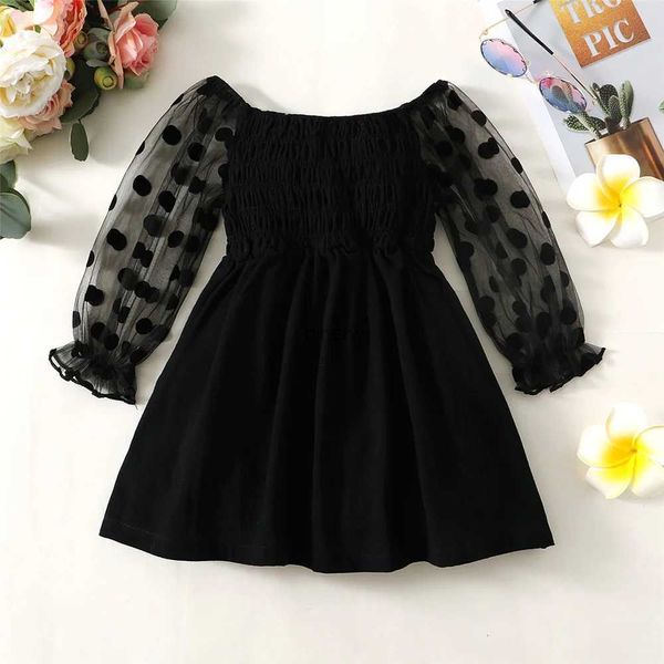 Kleider für Mädchen, 1–6 Jahre, modisches schulterfreies schwarzes Mesh-Kleid mit langen Ärmeln für Frühling, Herbst, Party, Fotografie, Rock-Outfits