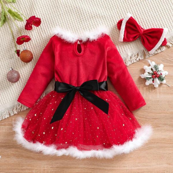 Vestidos de menina bebê 9m-4years feliz natal vestido vermelho criança infantil tule carta tutu festa trajes de ano de natal