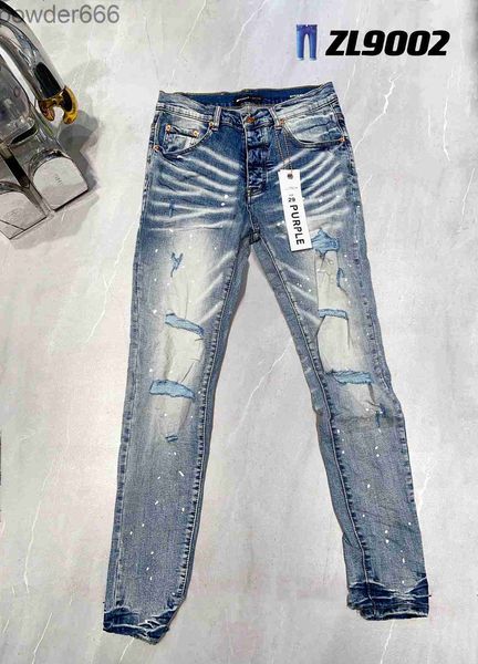 Jeans skinny da uomo Designer Viola Strappato Bike Pantaloni dritti slim Piega Tendenza moda Marchio Retro Hip Hop Street 44 12gq