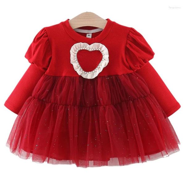 Платья для девочек, осенняя одежда для девочек, милое корейское кружевное роскошное платье принцессы с длинными рукавами для малышей, наряд на первый день рождения, BC847