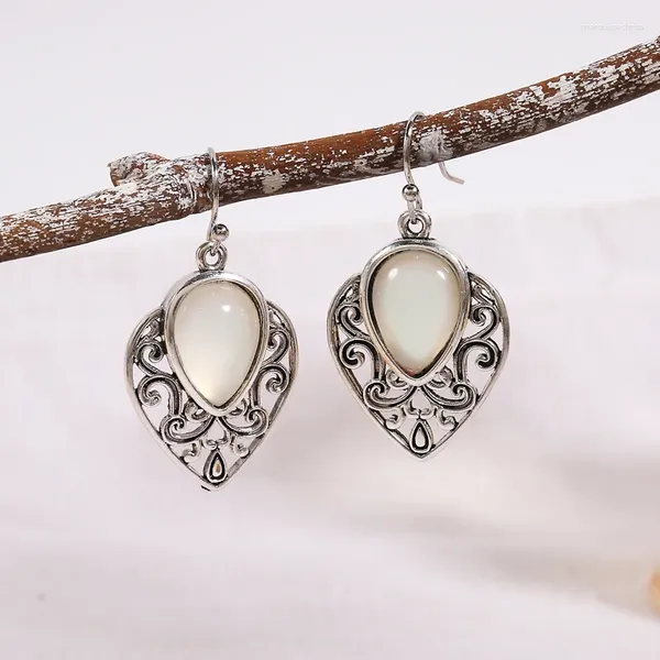 Dangle Küpeler Vintage Moonstone Retro Gümüş Renkli Warydrop Kuşlar Ay Taş Kanca Küpe Kadınlar İçin Modeli 2024