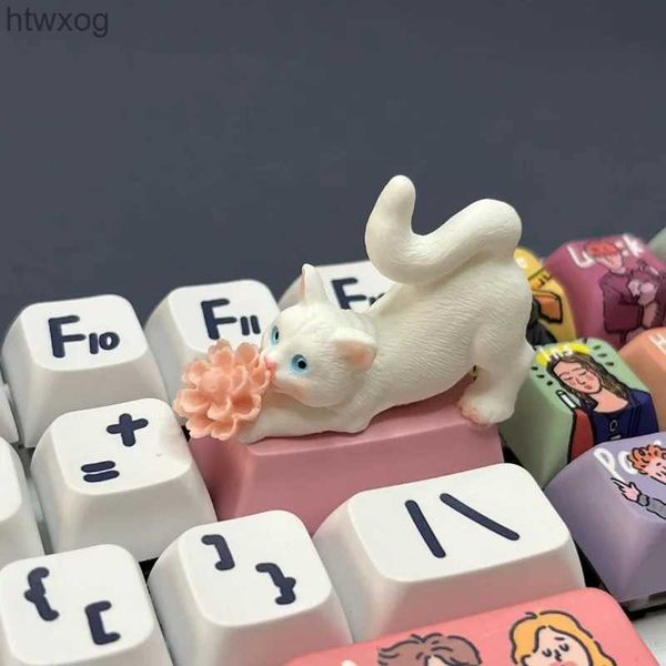 Tastaturen MiFuny Niedliche Blumenkatzen-Tastenkappen, handgefertigte Gaming-Tastaturkappe, Rücktaste, 2,25 U, Cartoon-Tastenkappe, mechanische Tastatur, Zubehör, Geschenk, YQ240123