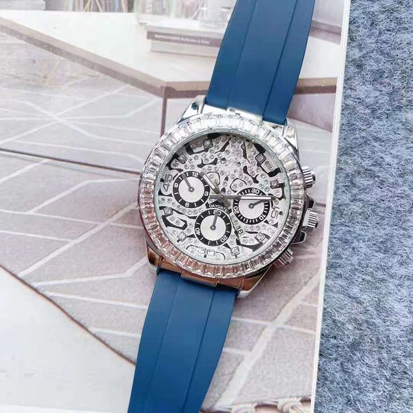 Diamanten horloges met volledige functionaliteit Dameshorloges Rubberen band Mode quartz horloge Luipaardprint Wijzerplaat Kalender Relogios Geschenken