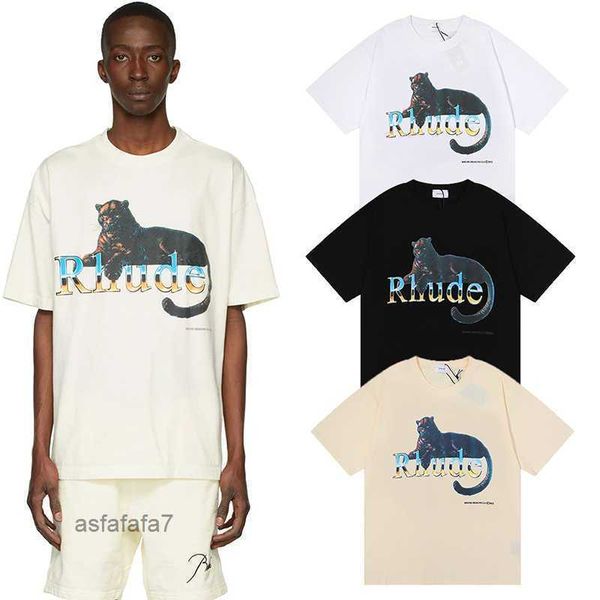 Rhude Leopar Baskı T-Shirts Erkek Kadın Yüksek Kalite 100 Pamuk Gömlek Yaz Topları Hızlı Nakliye QFAC DA8W